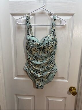 Floral Mint Ruched One-Piece Swimsuit with Support